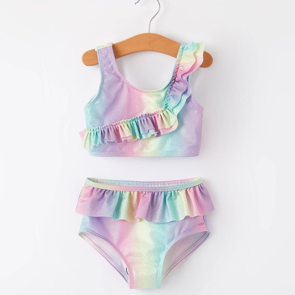 Rylee Faith Toddler Girl Sparkle Rainbow Bikini Swimsuit 3T